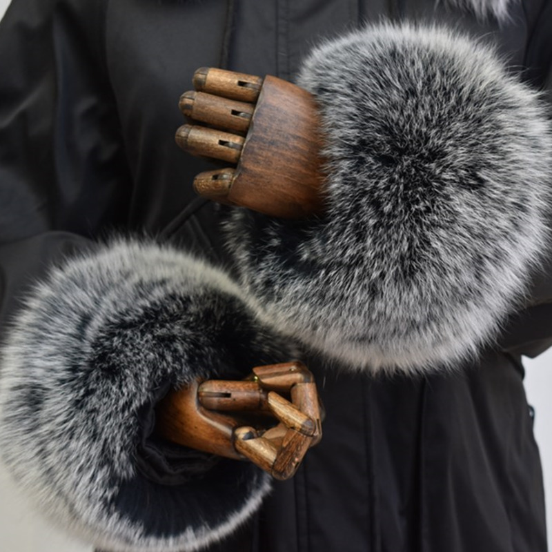Winter Clothing Pk - Fuchspelz-Manschetten für Damen, ganze Lederärmel, Kreis,