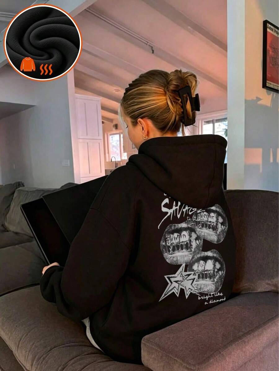 Winter Clothing Drawing - 1 Stück, warmes Sweatshirt mit Thermofutter