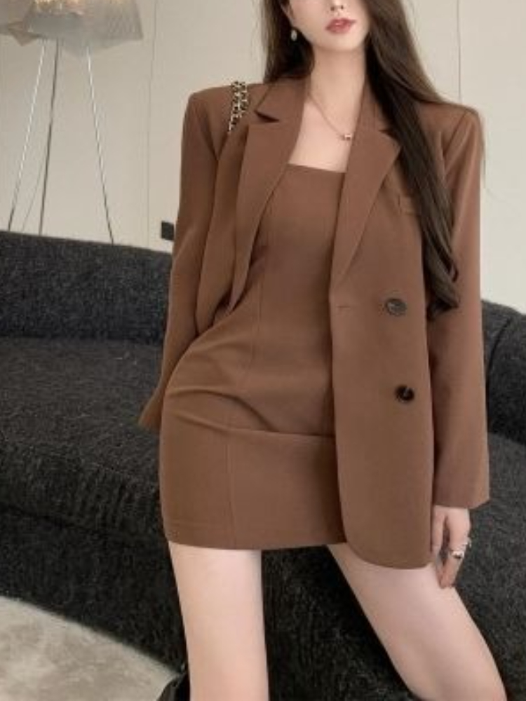 Winter Clothing Pk - Herbst Winter Braun Elegantes 2-teiliges Set