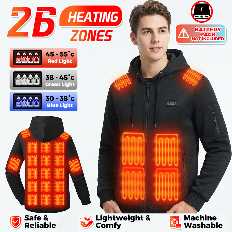 Winter Clothing Hiking - Heiz-Hoodie, 26 Zonen, beheizter Pullover, Ganzkörperwärme,